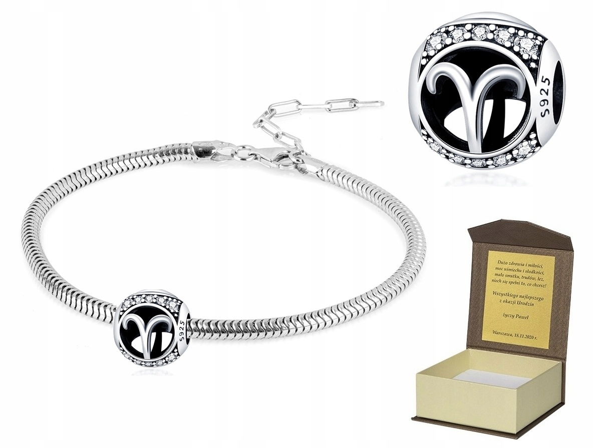 Bransoletka srebrna 19-22cm Charms Znak Zodiaku Baran BC504