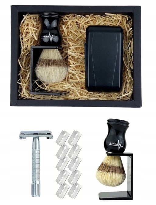 Štětka na holení, holicí strojek na žiletky 10 žiletek, sada jako Dárek