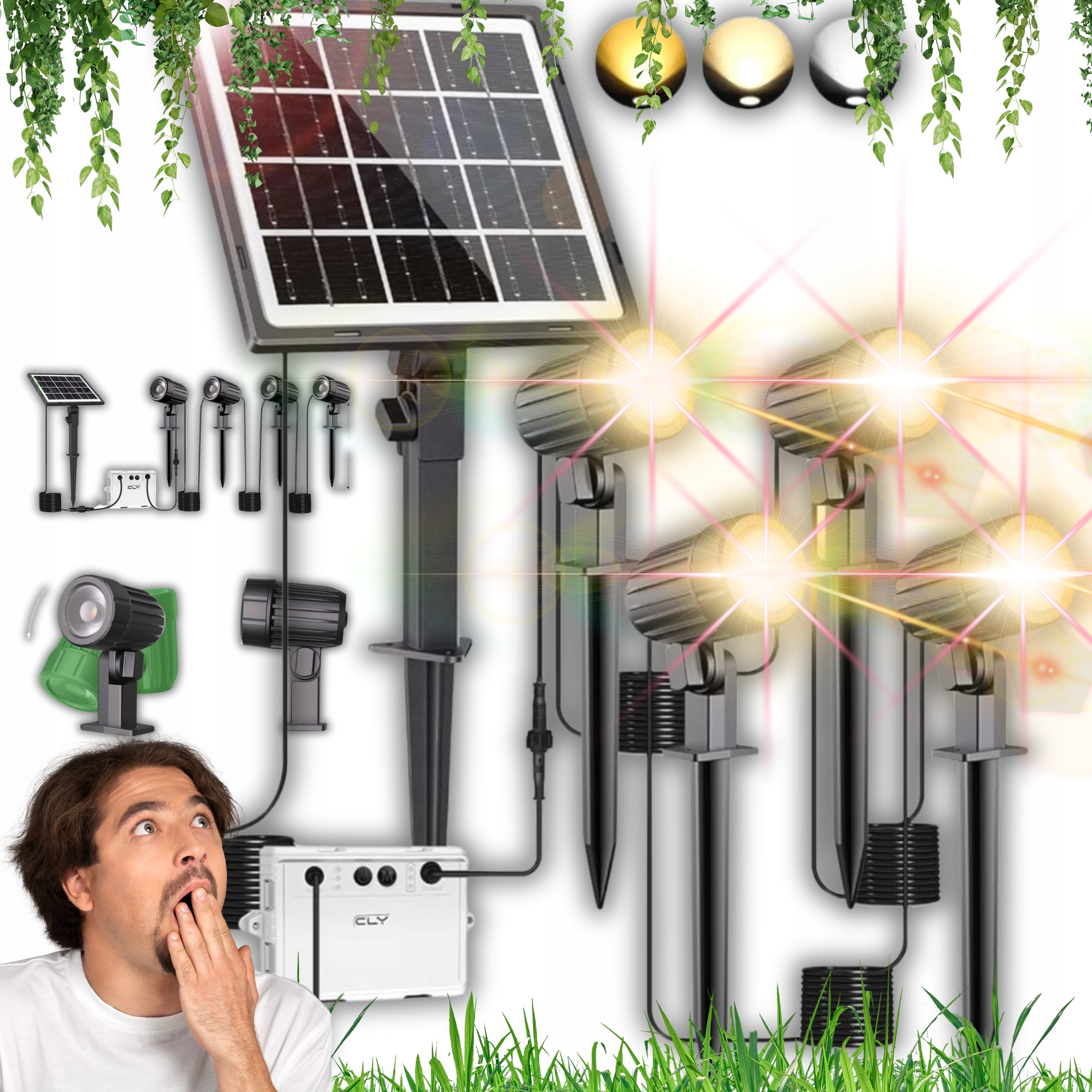Sada Solárnych Reflektorov, Solárne Záhradné Lampy, Solárny Panel, Osvetlenie!