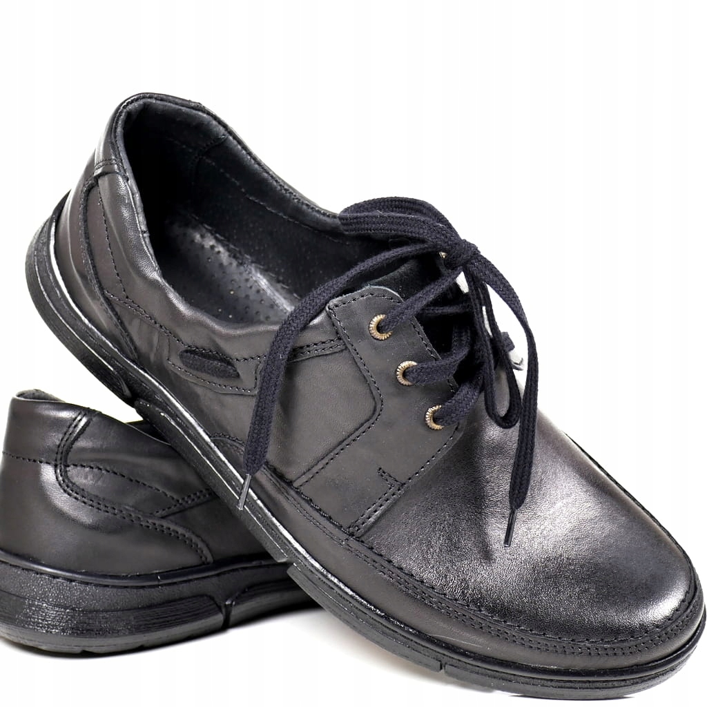 Pánské Šněrovací Kožené Polobotky Pro Každodenní Nošení Černé, Polská Kůže, Pohodlné