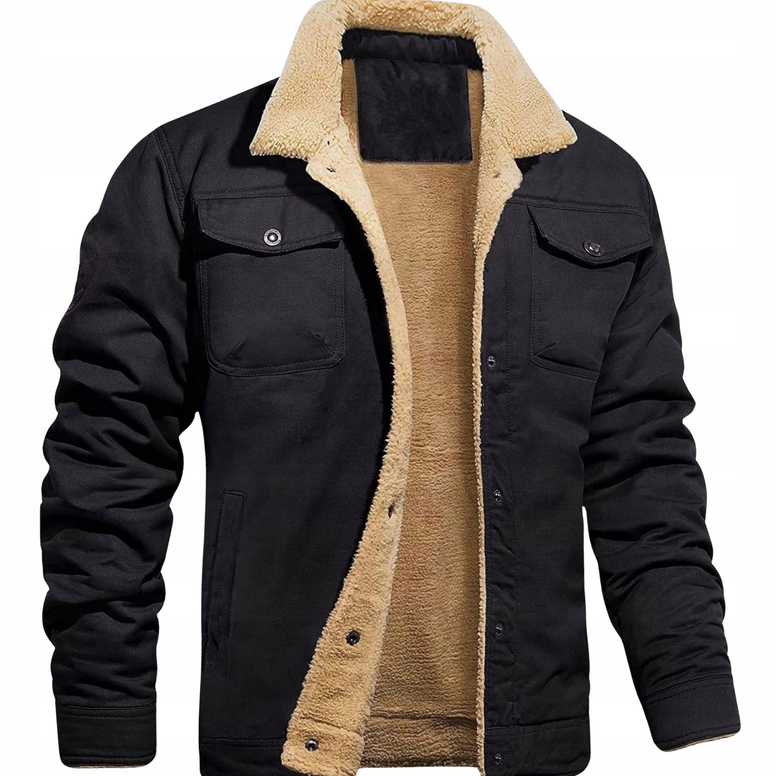 Męska kurtka ocieplana jesienno-zimowa kożuszek z futrzanym kołnierzem