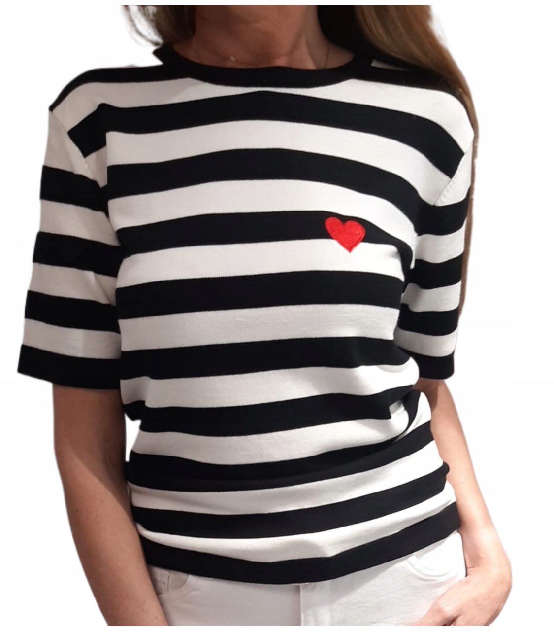 Yarn Premium Svetrová halenka s pruhy Černá Bílá Srdíčko Novinka