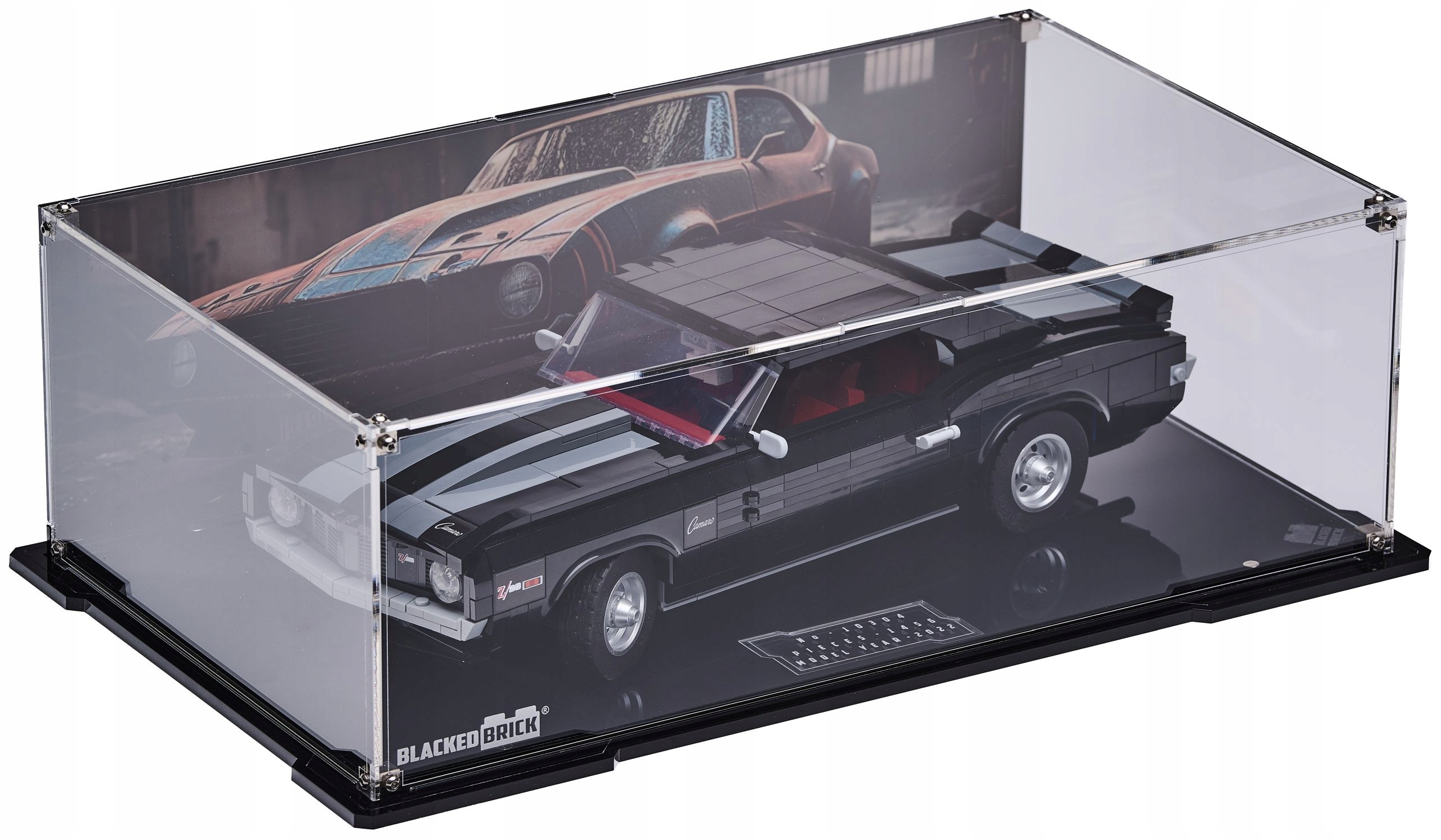 Vitrína s pozadím Blacked Brick pre Lego 10304 Icons Chevrolet Camaro Z28