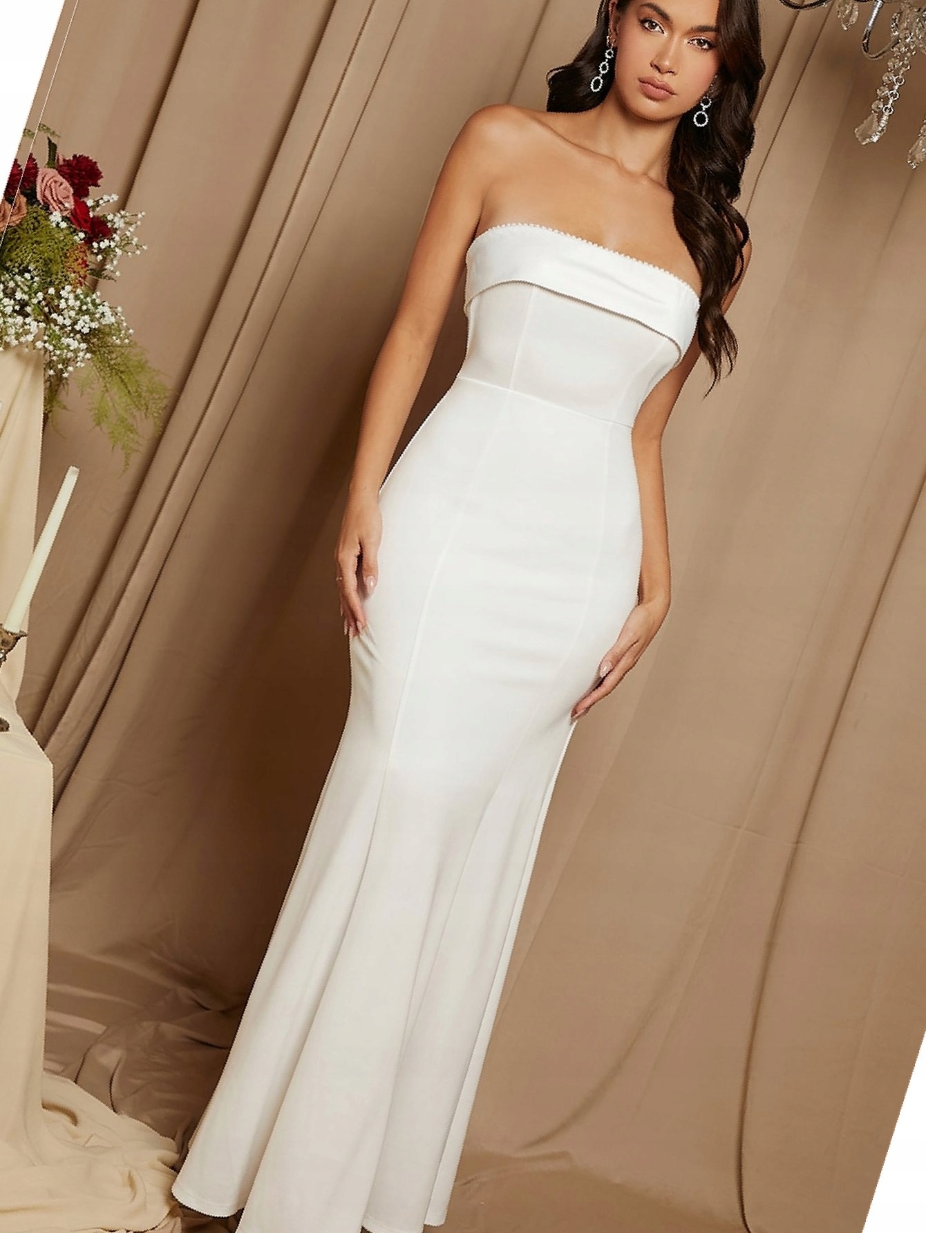 Šaty s perličkami Odhalená ramena Maxi Syrena S Mašličkou Svatební M