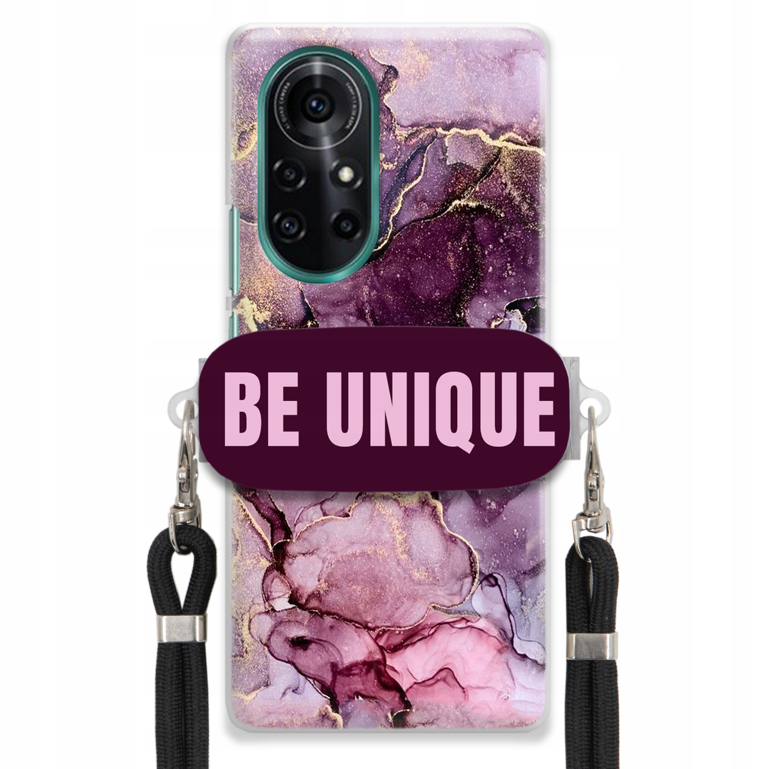 Pouzdro Premium pro Huawei Nova 8 Case Uchywt Šňůra Černá Fialová Mramor