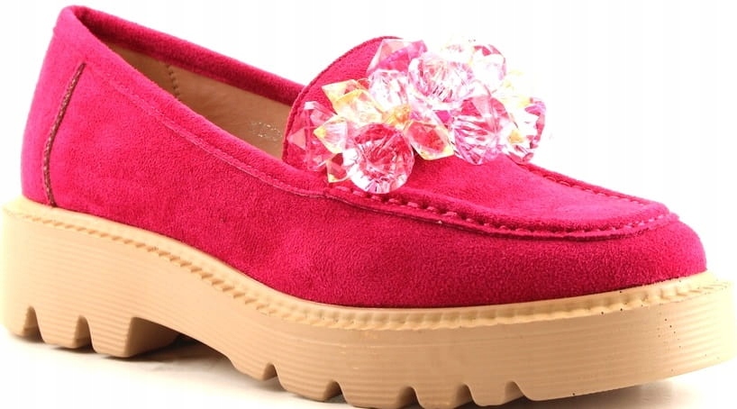 Fuchsiové Semišové Dámské Mokasíny S Diamanty 37