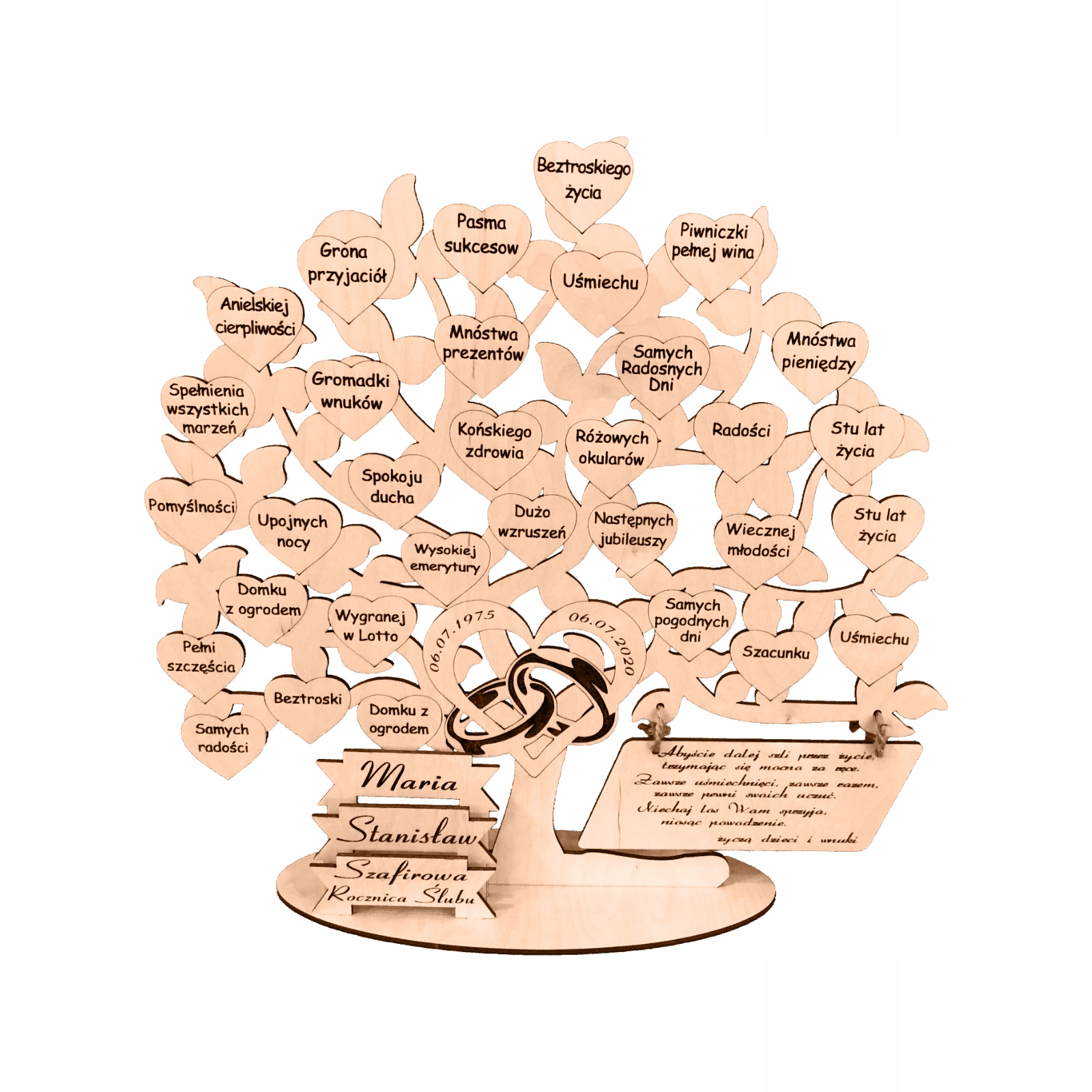 Výročí svatby, jubileum, zlaté, stříbrné hody, gravírovaný strom