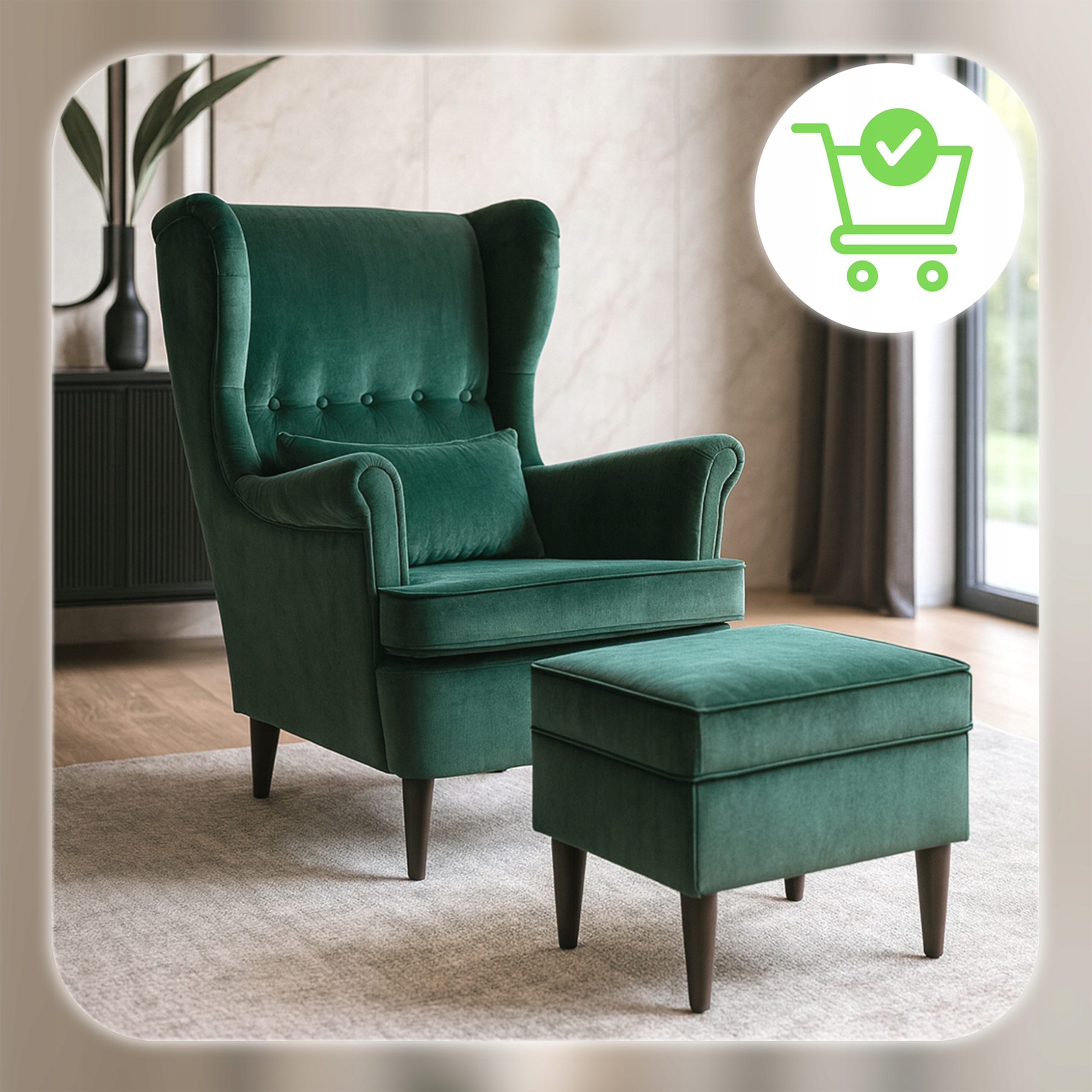 Fotel Uszak Z Podnóżkiem Wypoczynkowy Welurowy Do Salonu Zielony EVAN 2 Kolor korpusu czarny