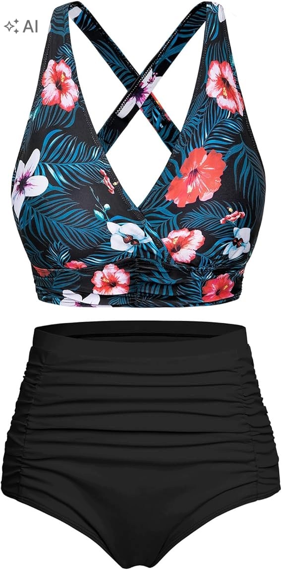 Dámské dvoudílné plavky typu bikiny typu push up s vysokým pasem vel. L
