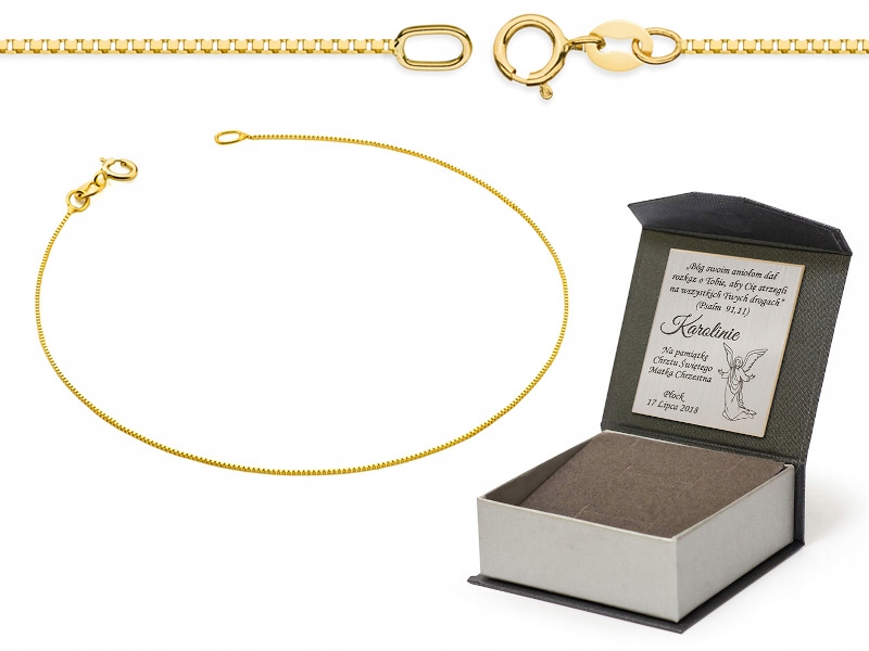 Złota Bransoletka Damska pr. 333 8k Klasyczna Splot Kostka 17cm Grawer