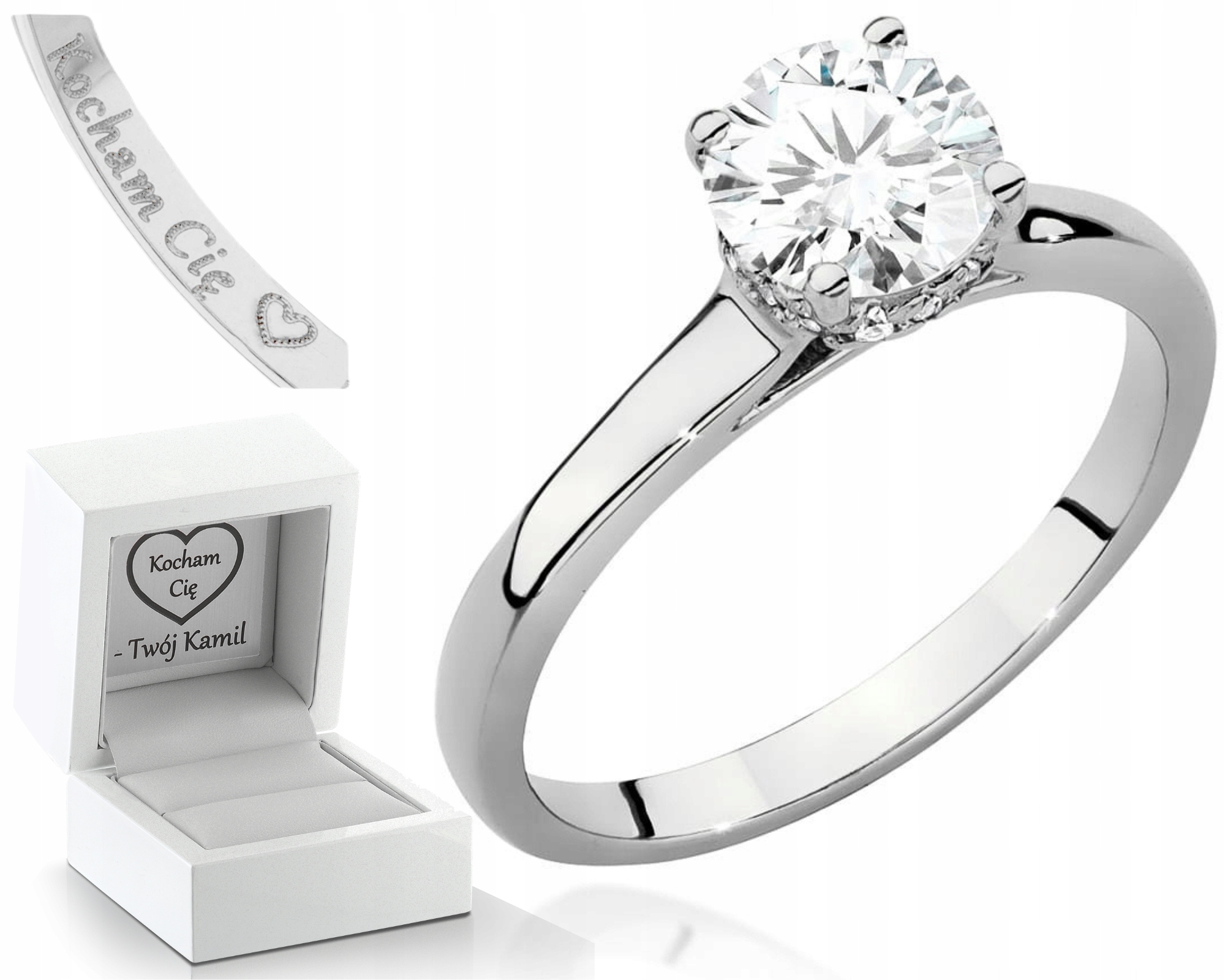 Elegantní Zlatý Prstýnek 585 Bílé Zlato S Diamantem, Laboratorní Dárek