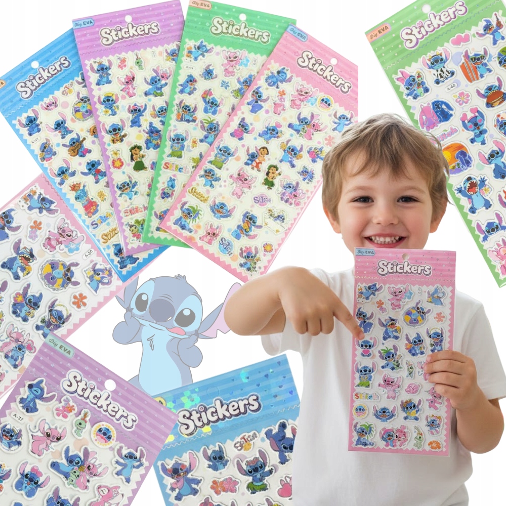 ZESTAW 4 W 1 NAKLEJKI KOSMICZNY NIEBIESKI MONSTRYK STICKERS