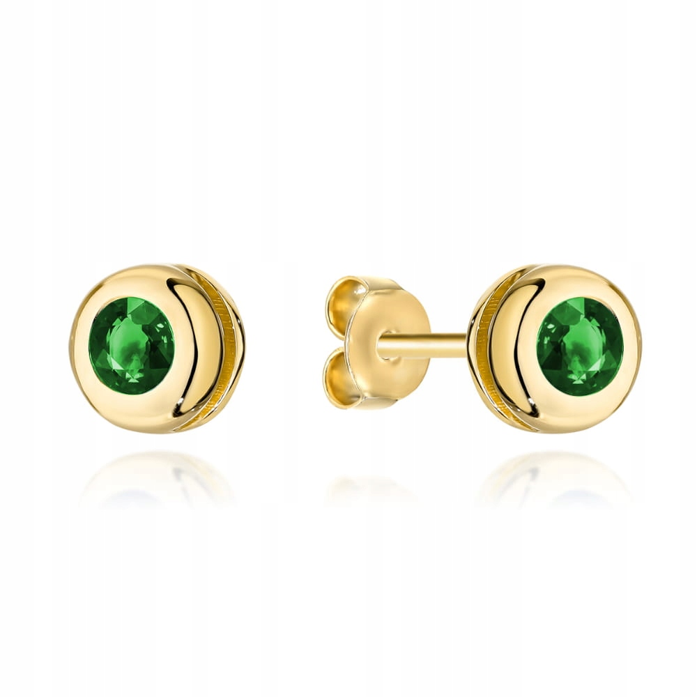 Náušnice ze zlata ryzosti 585 Smaragdové Zirkony na tyčinku pro ženy 1.09 g