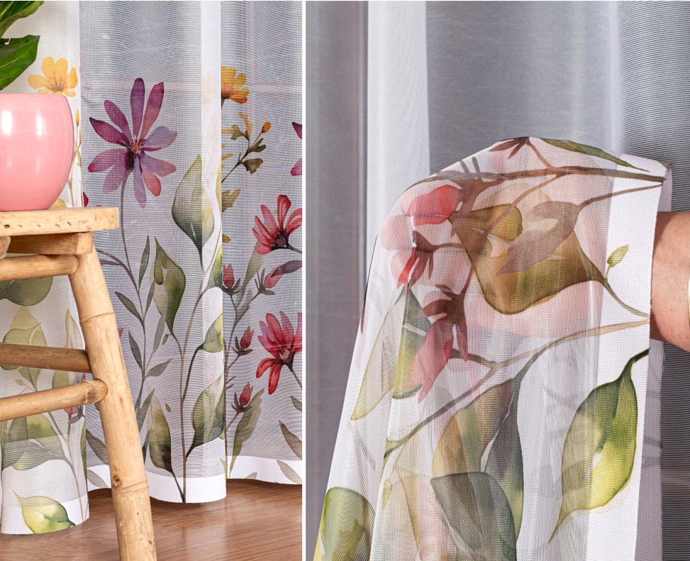 Květinová Láka hotová záclona, tištěná, vel 400 x 240 cm (s lemováním)