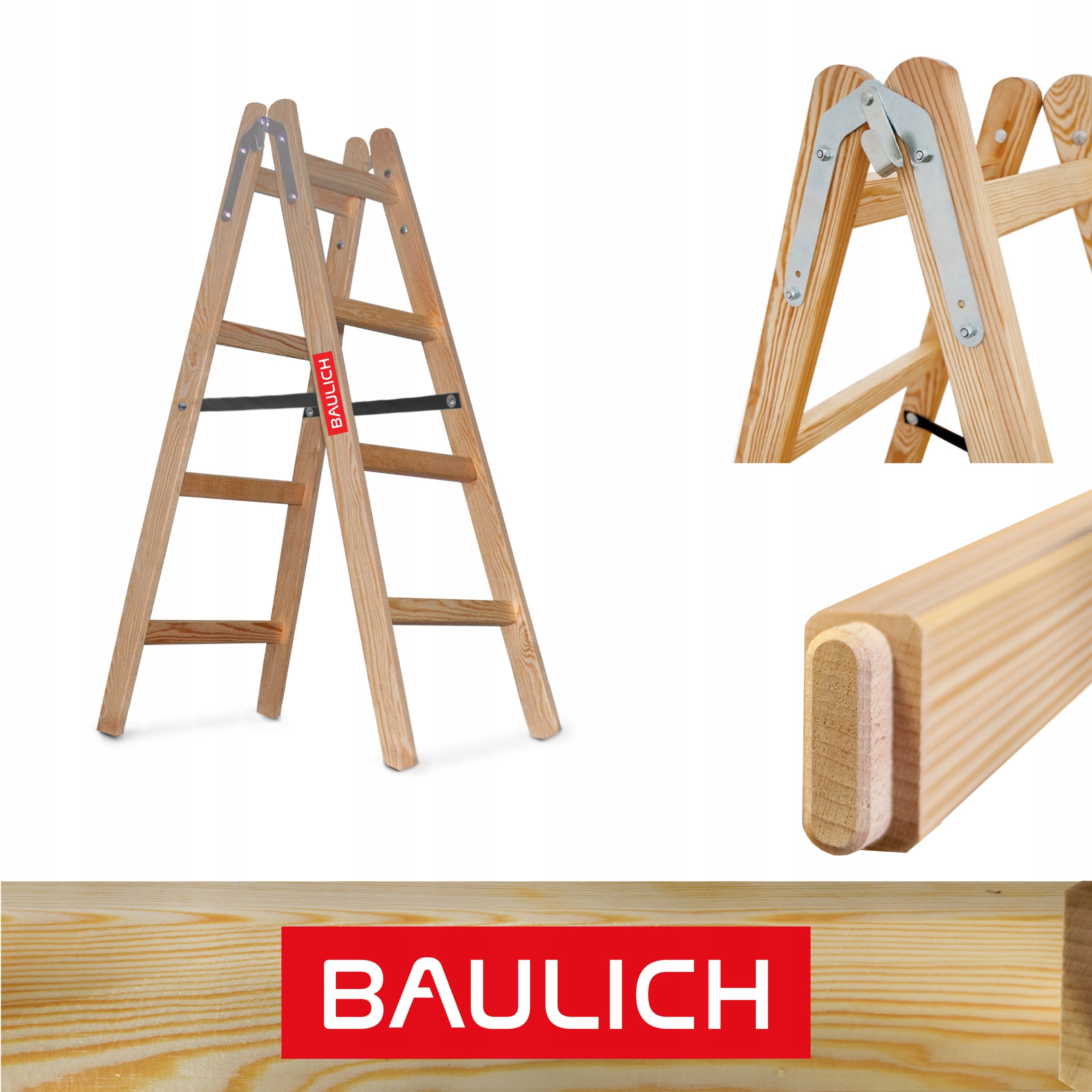 Drevený rebrík 2x4 obojstranný maliarsky rozkladací Baulich