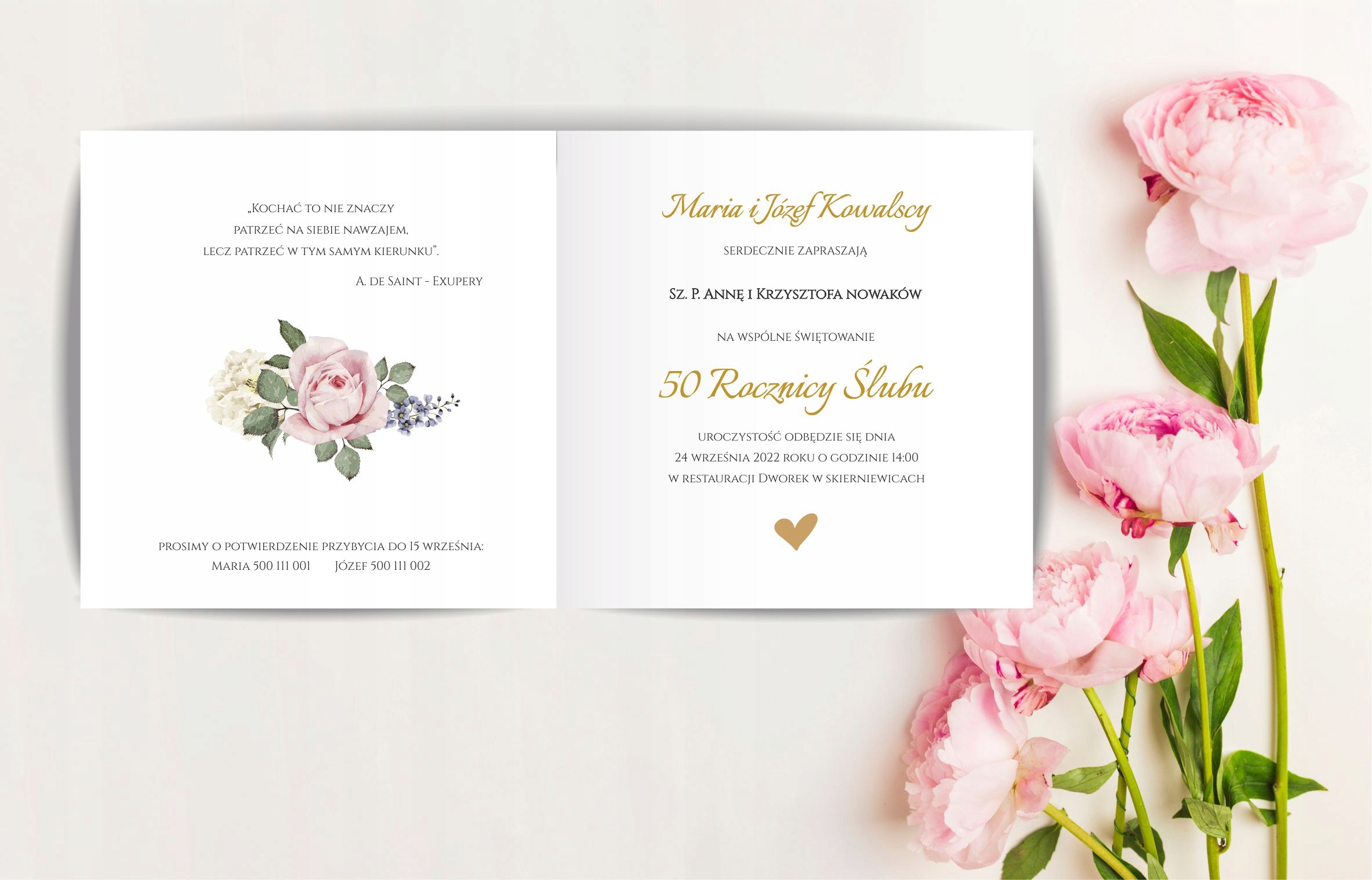 Zaproszenie na Rocznicę Ślubu, personalizacja Wysokość produktu 14 cm