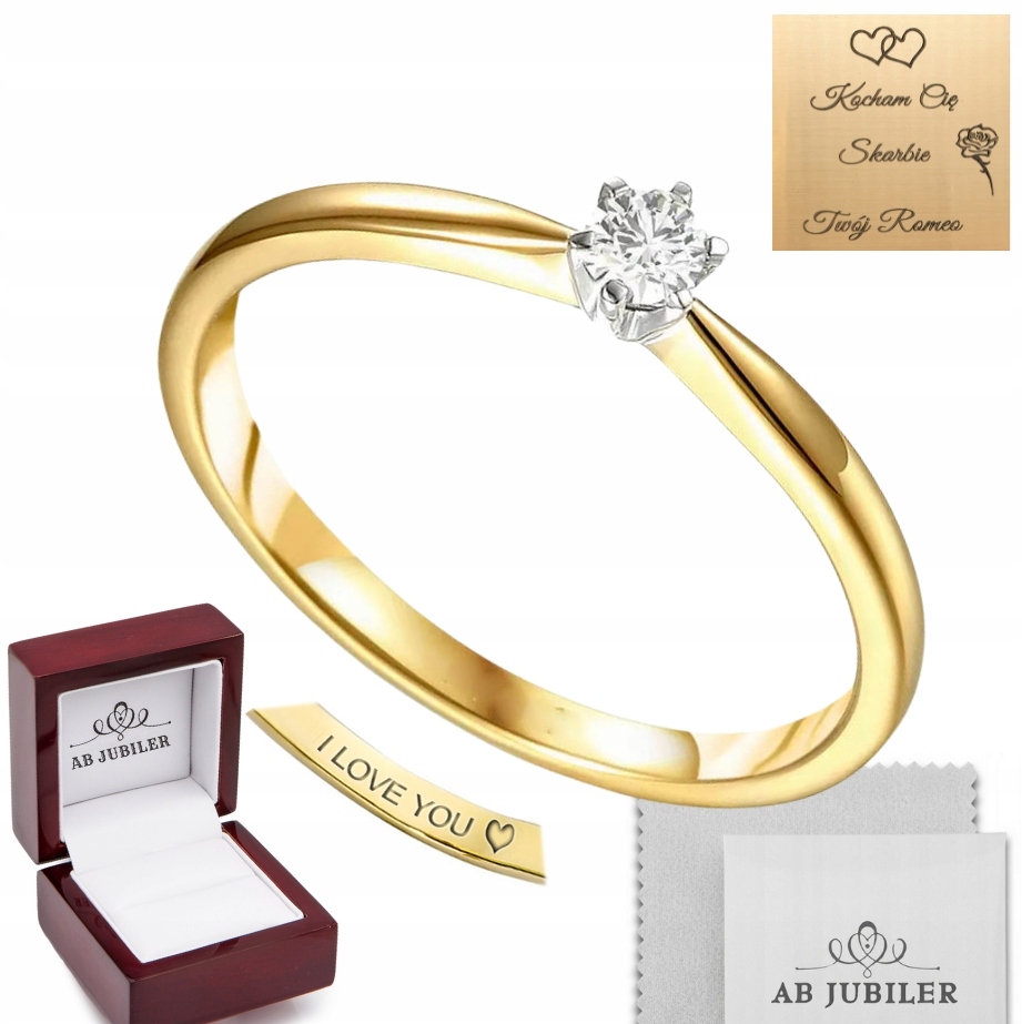 Złoty Pierścionek Zaręczynowy 585 Diament 0.15ct Klasyk