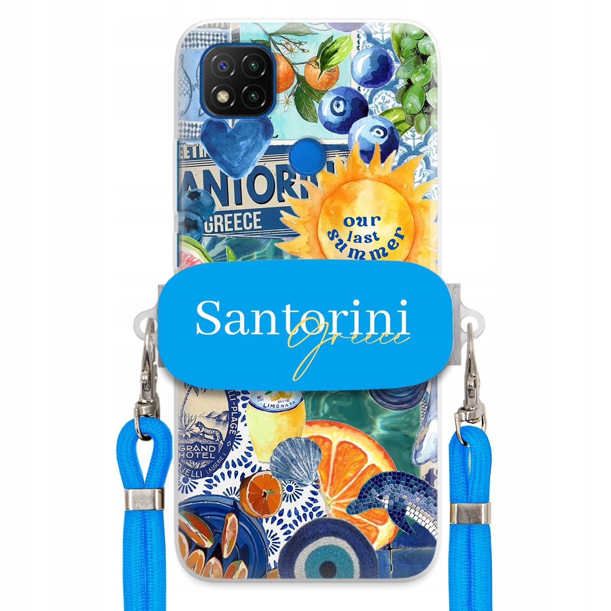Puzdro pre Xiaomi Redmi 9C Modrá Crossbody šnúra držiak Santorini Greece