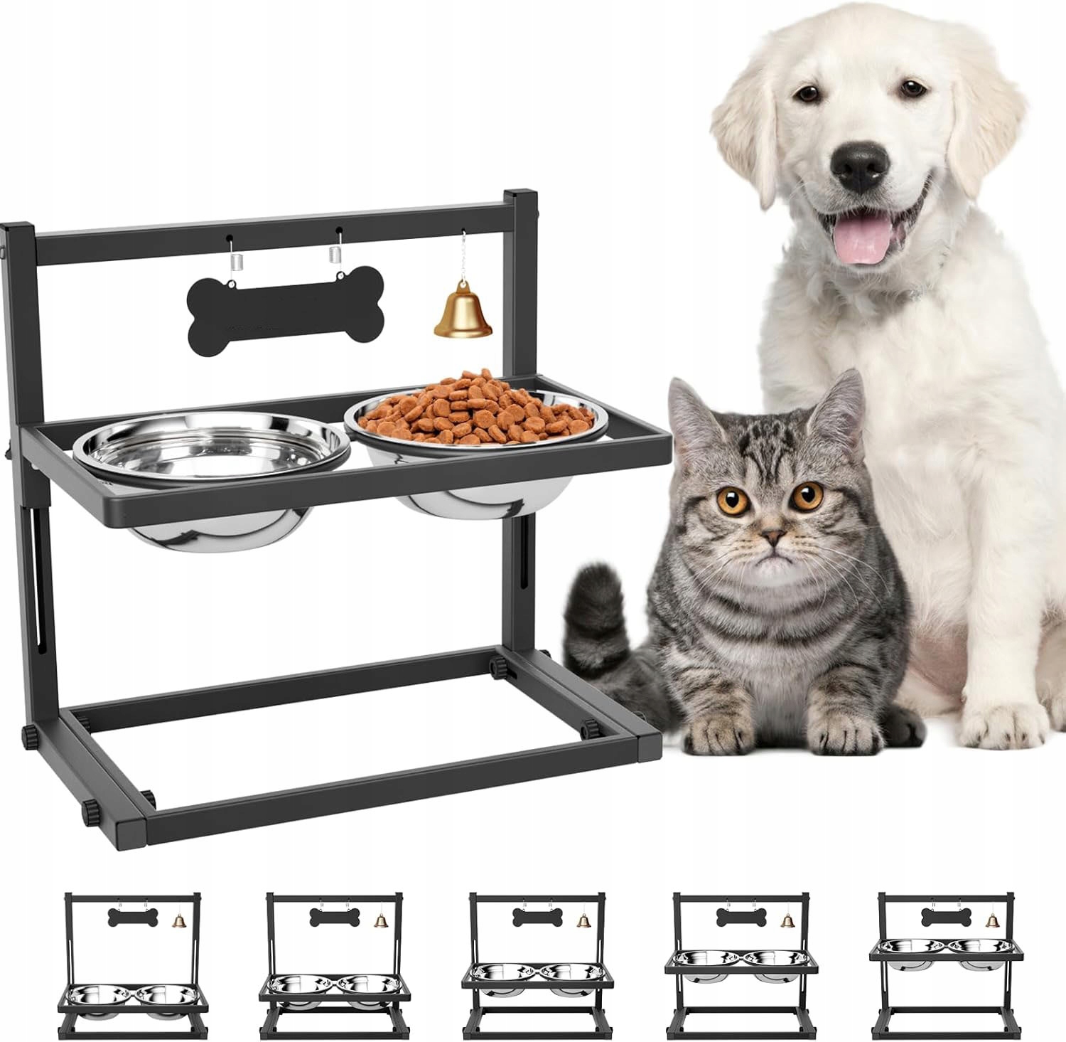 Levně Stojan na Misky pro psa Nastavitelný 2 Misky Nerezová Ocel