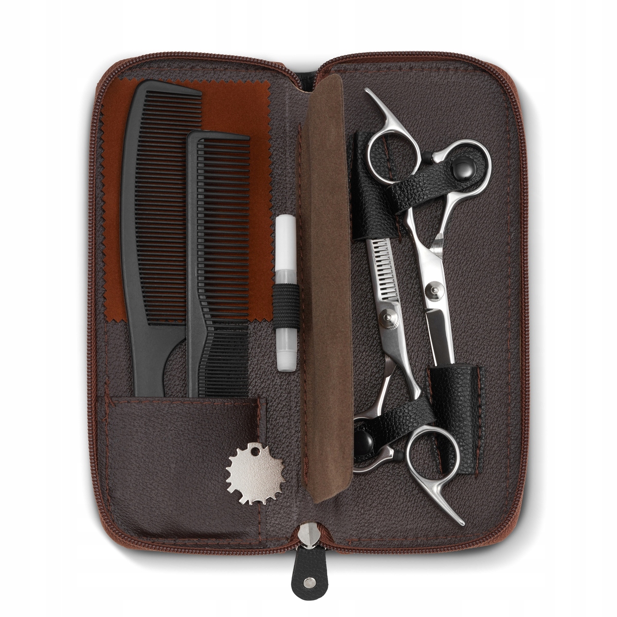 Zestaw Nożyczki Fryzjerskie Do Strzyżenia Włosów Degażówki 5,5" Etui Silver