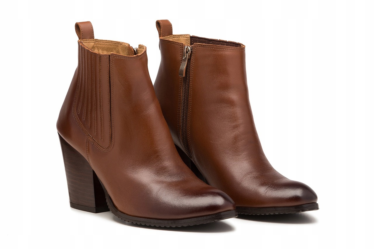 Kotníkové Boty kůže kamel boční gumy vysoký kolík Btl 39