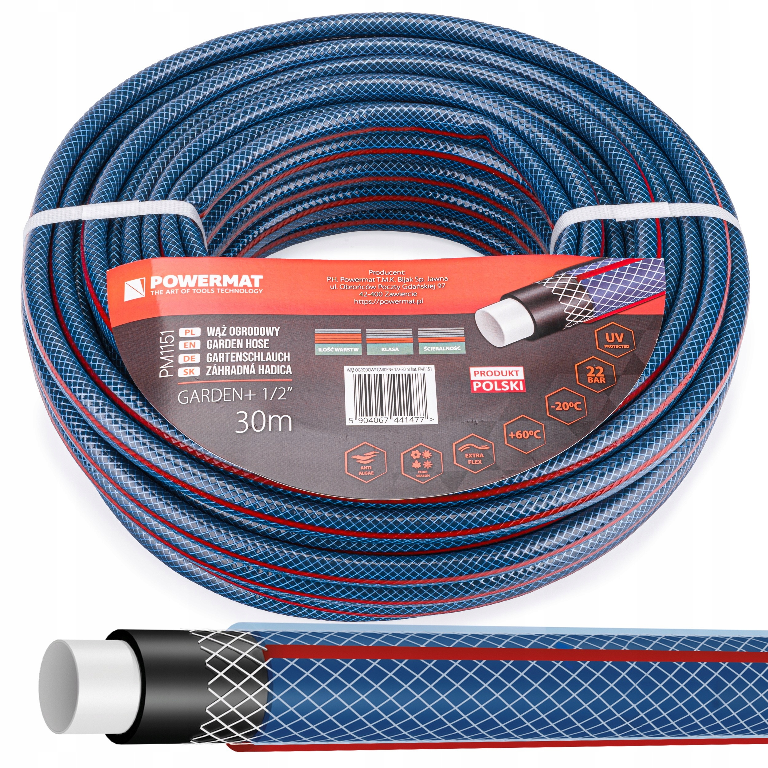 

Wąż Ogrodowy Do Wody 1/2'' 30m 4 Warstwowy 22 Bar