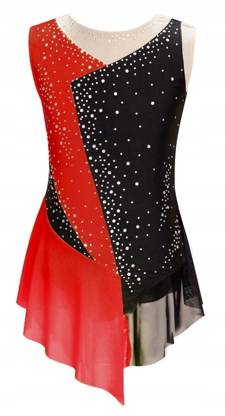 Body Tunika Šaty Balet Akrobacie Kostým Gymnastky Fluo Červená 158/164