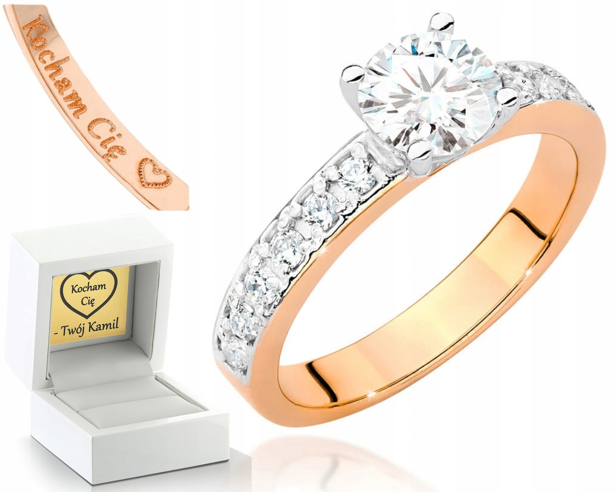 Růžové Zlato Prstýnek S Diamanty 585 Gravírování