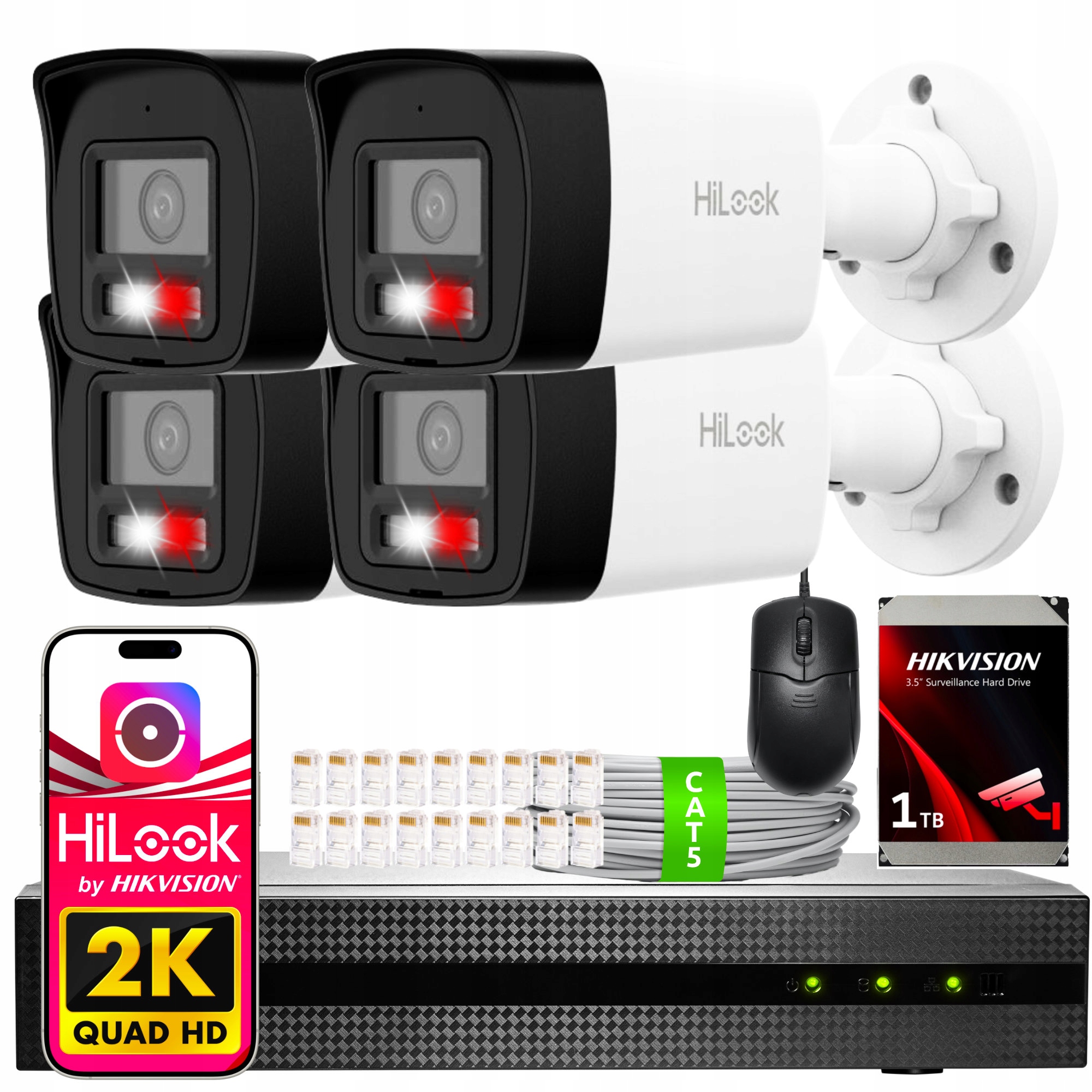 Monitoring IP Zestaw Hilook by Hikvision 4x IPC-B140HA-LUC 4MPX PoE Hybrid