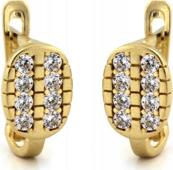 Zlaté oválné náušnice 585 s zirkony 1,28 g, moderní vzor pro ni