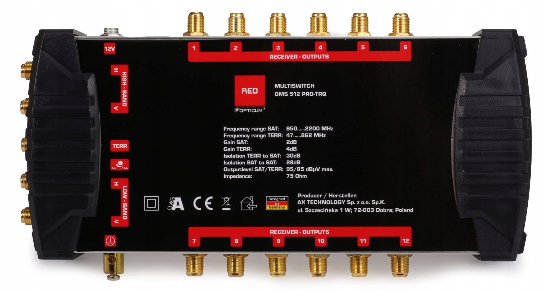 

MultiSwitch 5/ 12 Wyjść Tv Opticum Regulacja 15dB