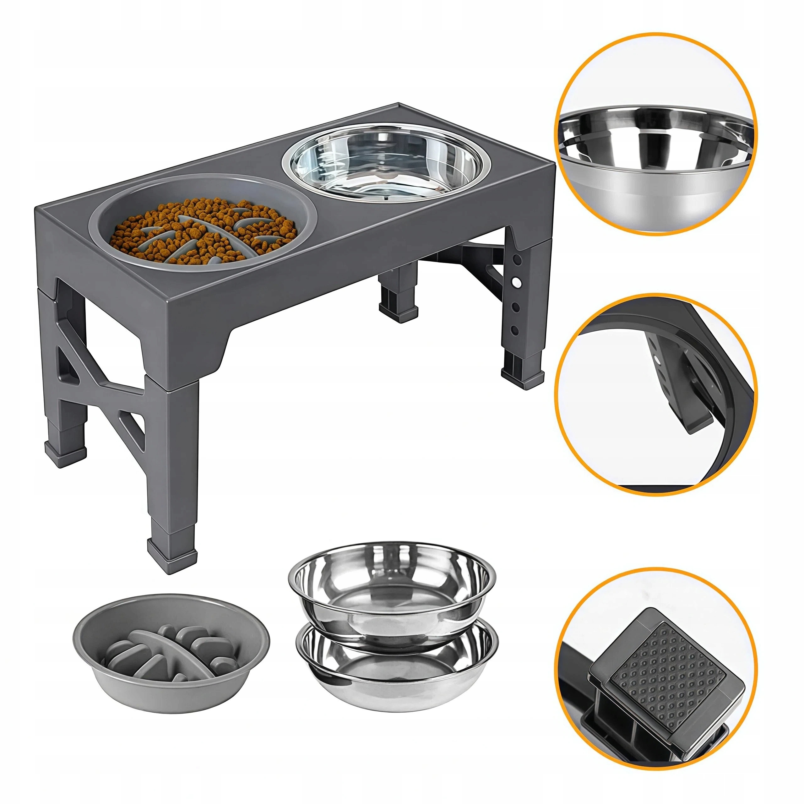Levně Miska Pro Psa Nastavitelná Výška Na Stojanu Dvojitá, Netekoucí 3V1