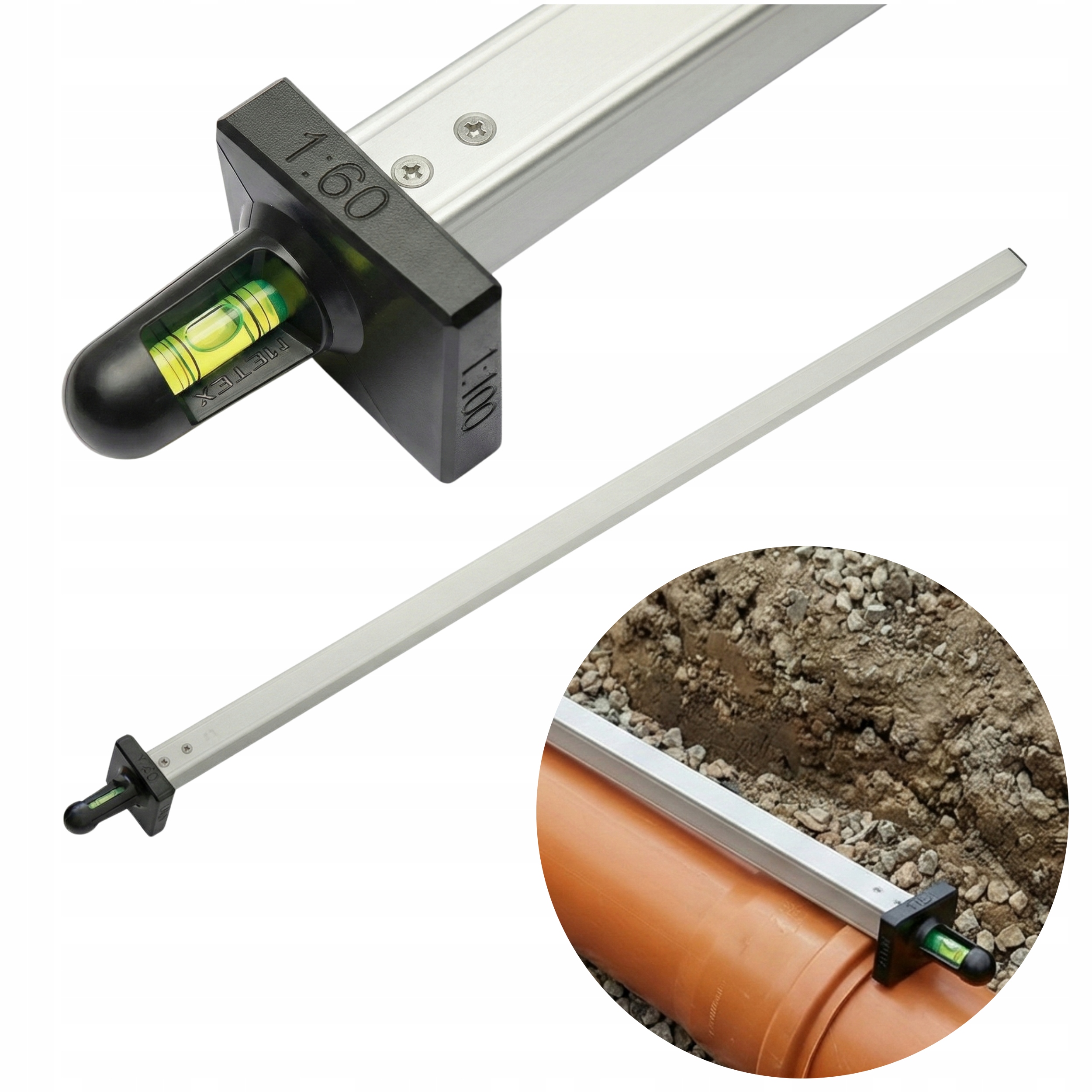 Metex Pipefall Poziomica do rur kanalizacyjnych 97cm spadki 1:40-1:100