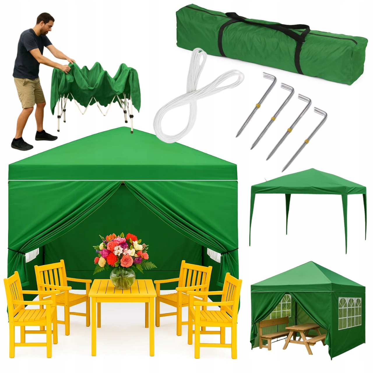 Pawilon Namiot Ogrodowy Altana 3x3m Imprezowy Ścianki Automatyczny Zielony