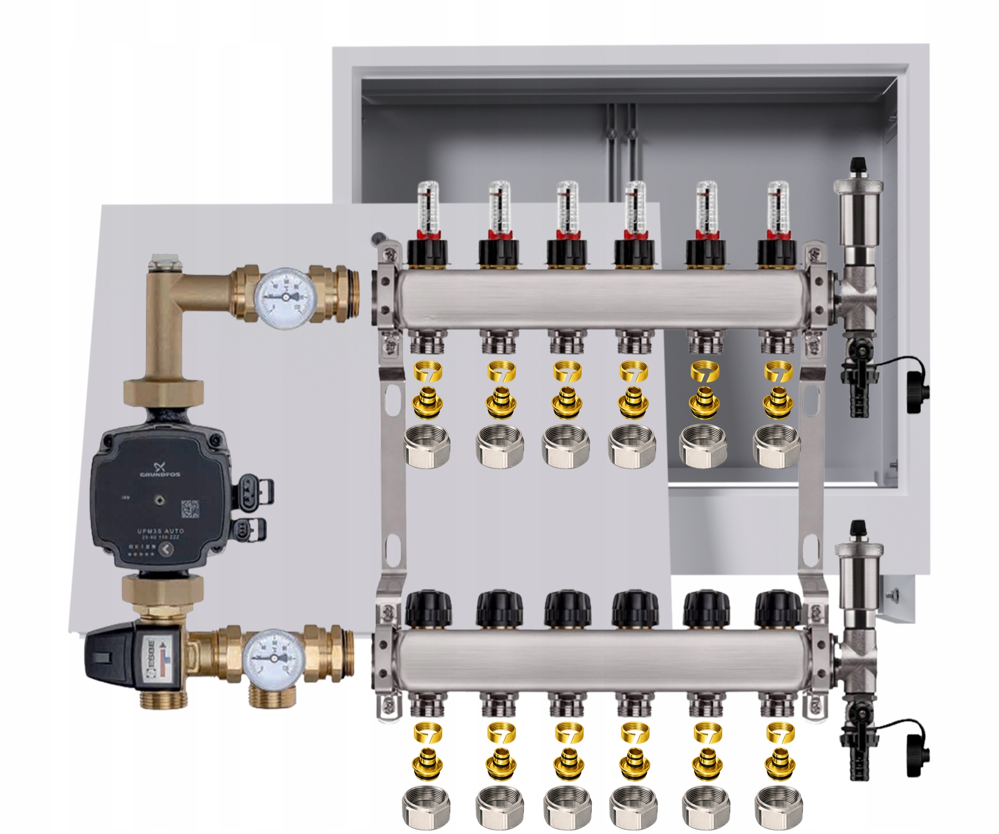 Nerezový rozdělovač pro podlahovku 6 boxů Pompa Grundfos Pex