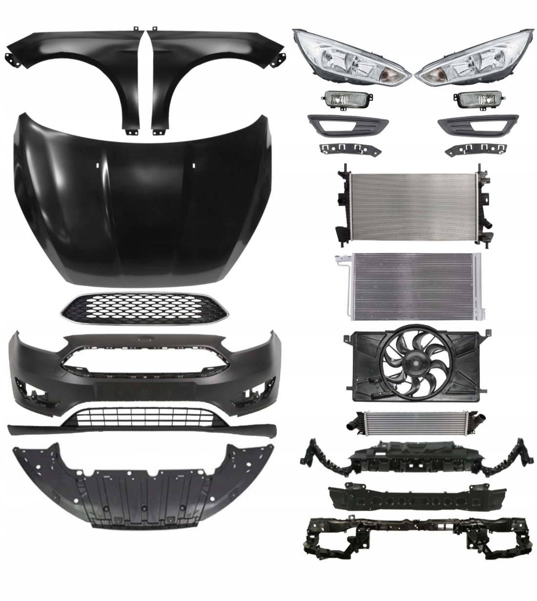 Ford Focus 14-18 Zderzak Pas Maska Błotnik ZESTAW CZĘŚCI