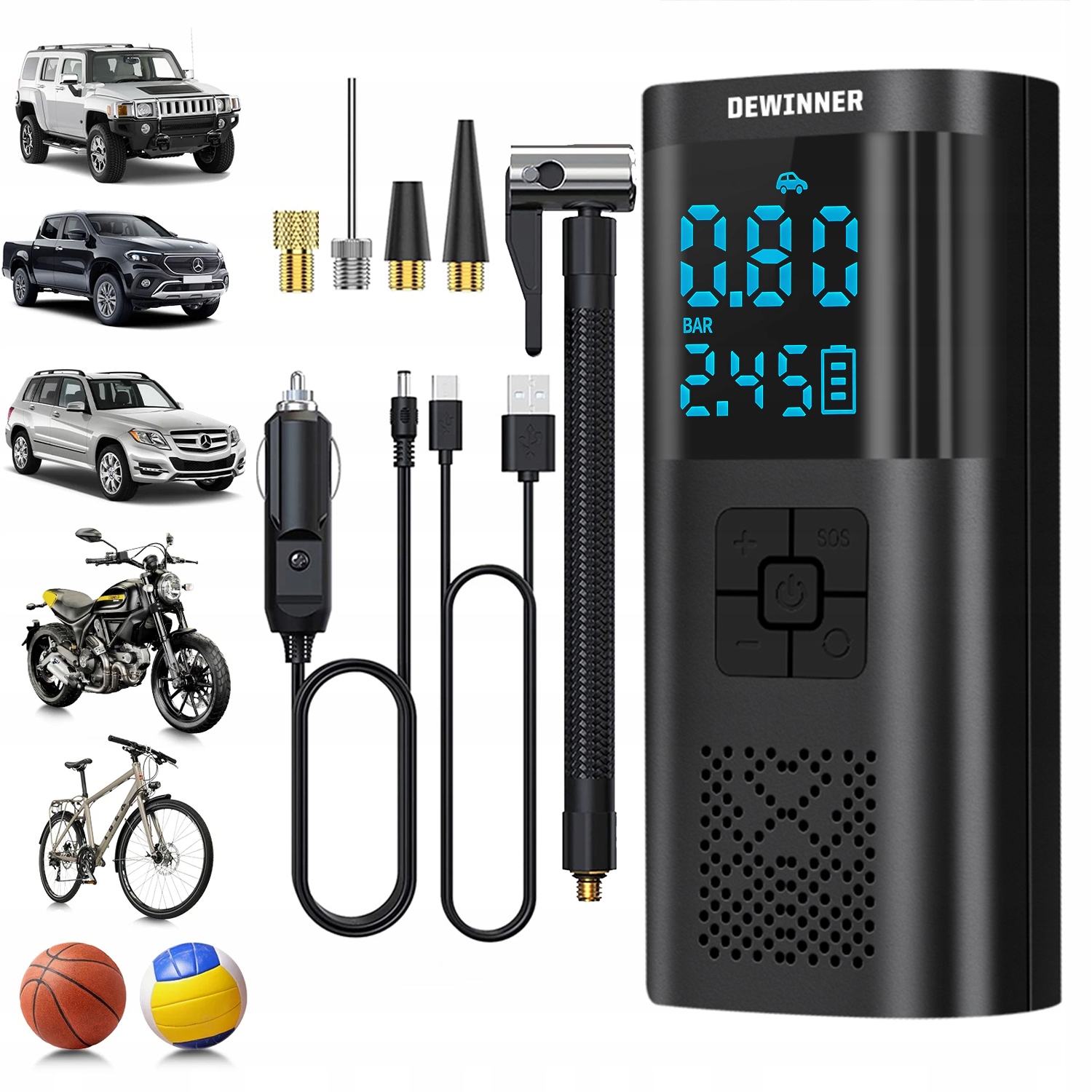 POMPA ELEKTRYCZNA BEZPRZEWODOWA, PRZENOŚNA DO ROWERÓW I SAMOCHODÓW AIR PUMP