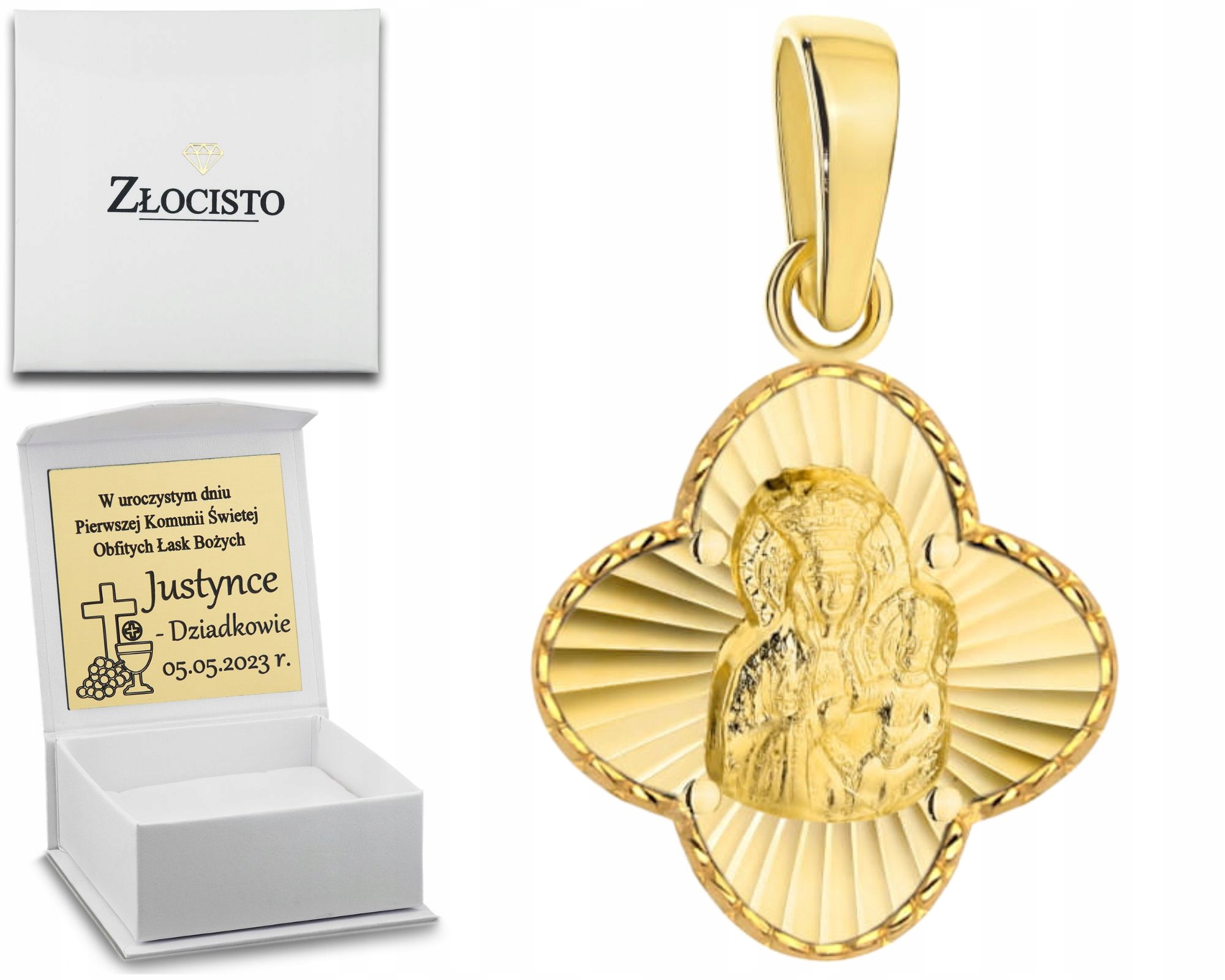 Zlatý Medailonek Panna Maria Čenstochovská Diamantová Čtyřlístek Zlato 585
