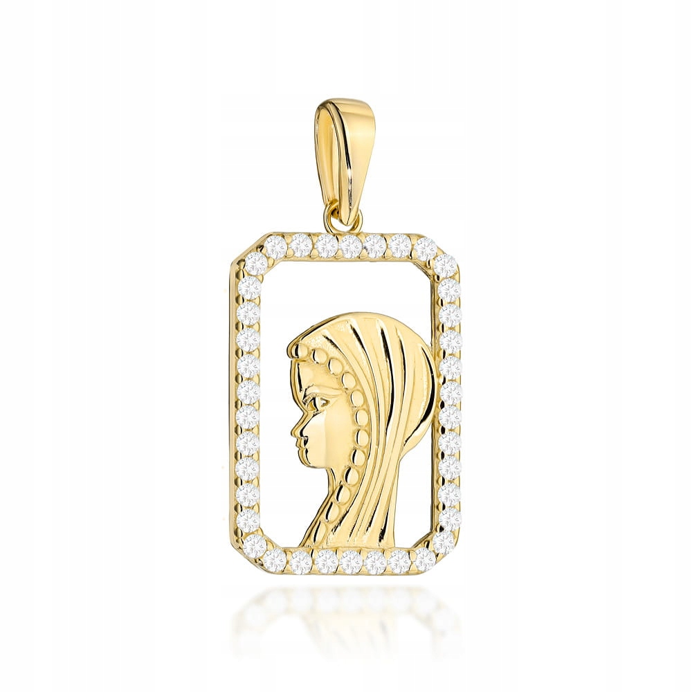 Zlatý medailonek 585 14k s zirkony, obrázek Panny Marie 1.2 g