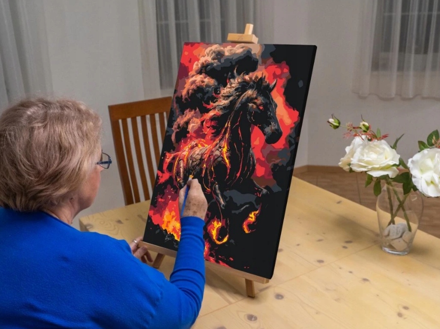 Malování Podle Čísel Oheň Kůň Hořící černý Požár Zvíře Kouř 40x60 cm