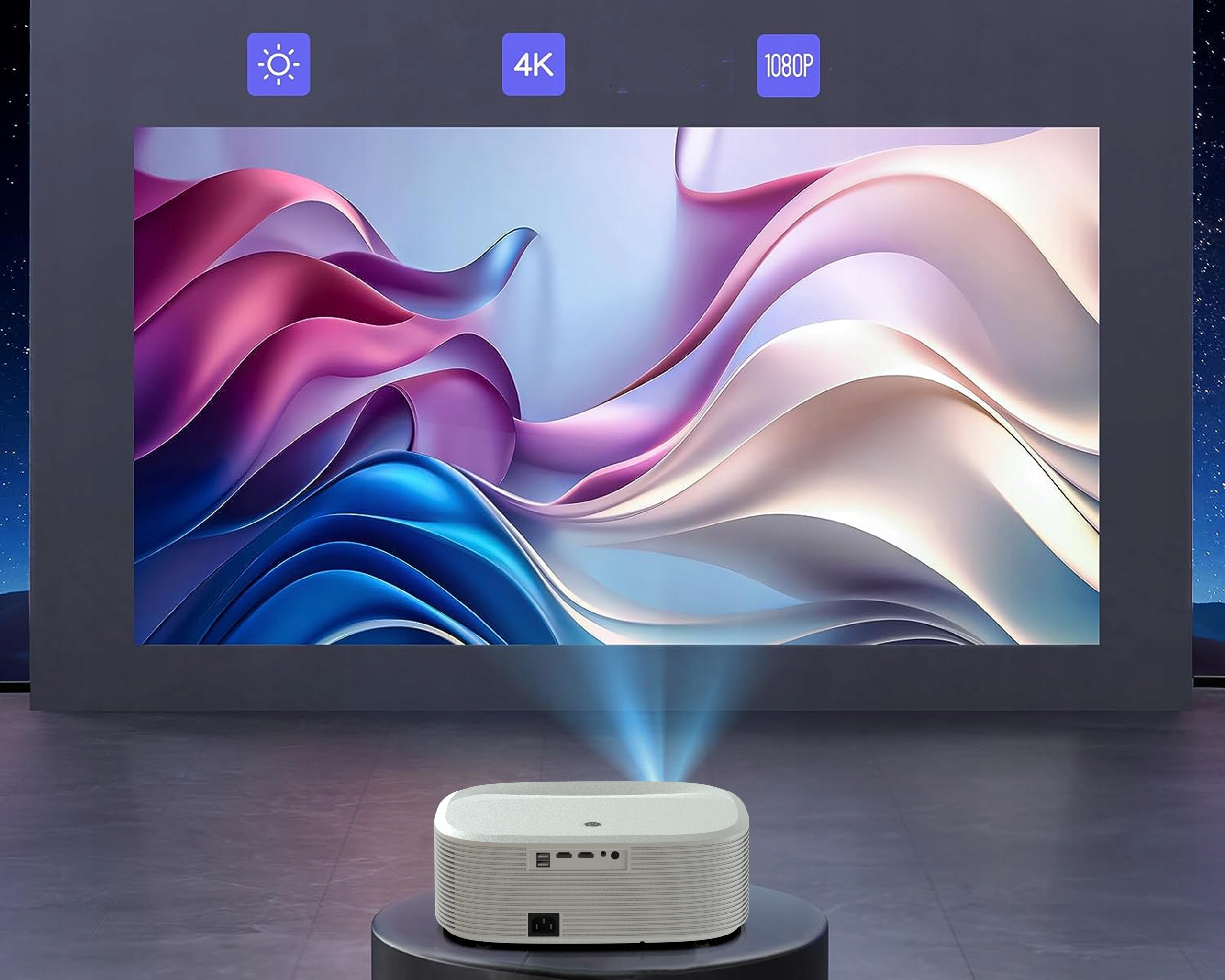 Projektor Rzutnik Full HD 4K 24000lm WiFi SMART TV MULTIMEDIALNY AutoFocus Wysokość produktu 11 cm