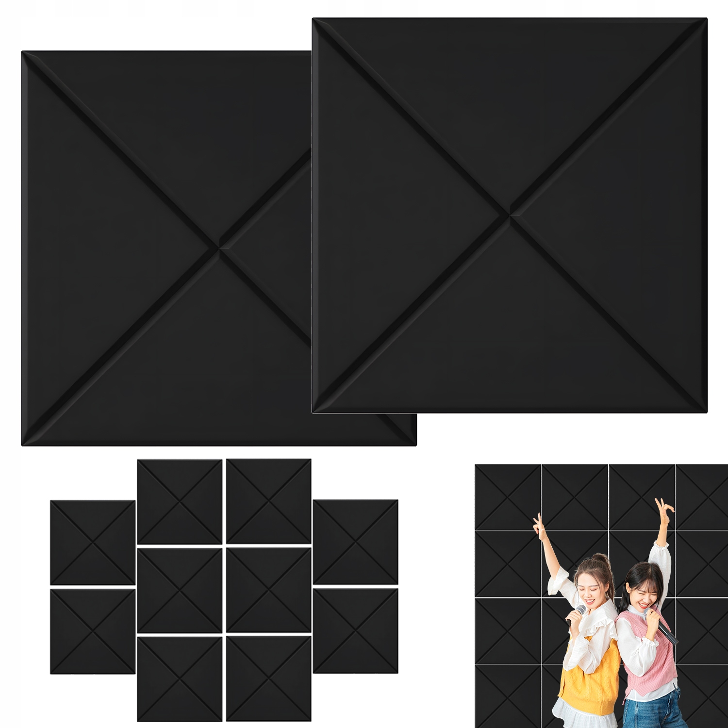 12 sztuk Samoprzylepne panele akustyczne czarne do sypialni i salonu