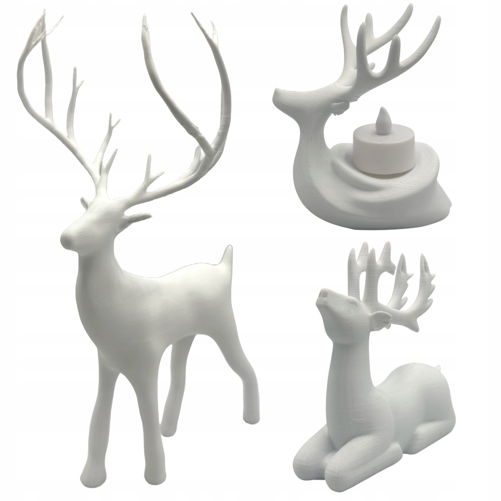 Sada figurek jelenů Vánoční Dekorace figurky Sob , svícen bílý