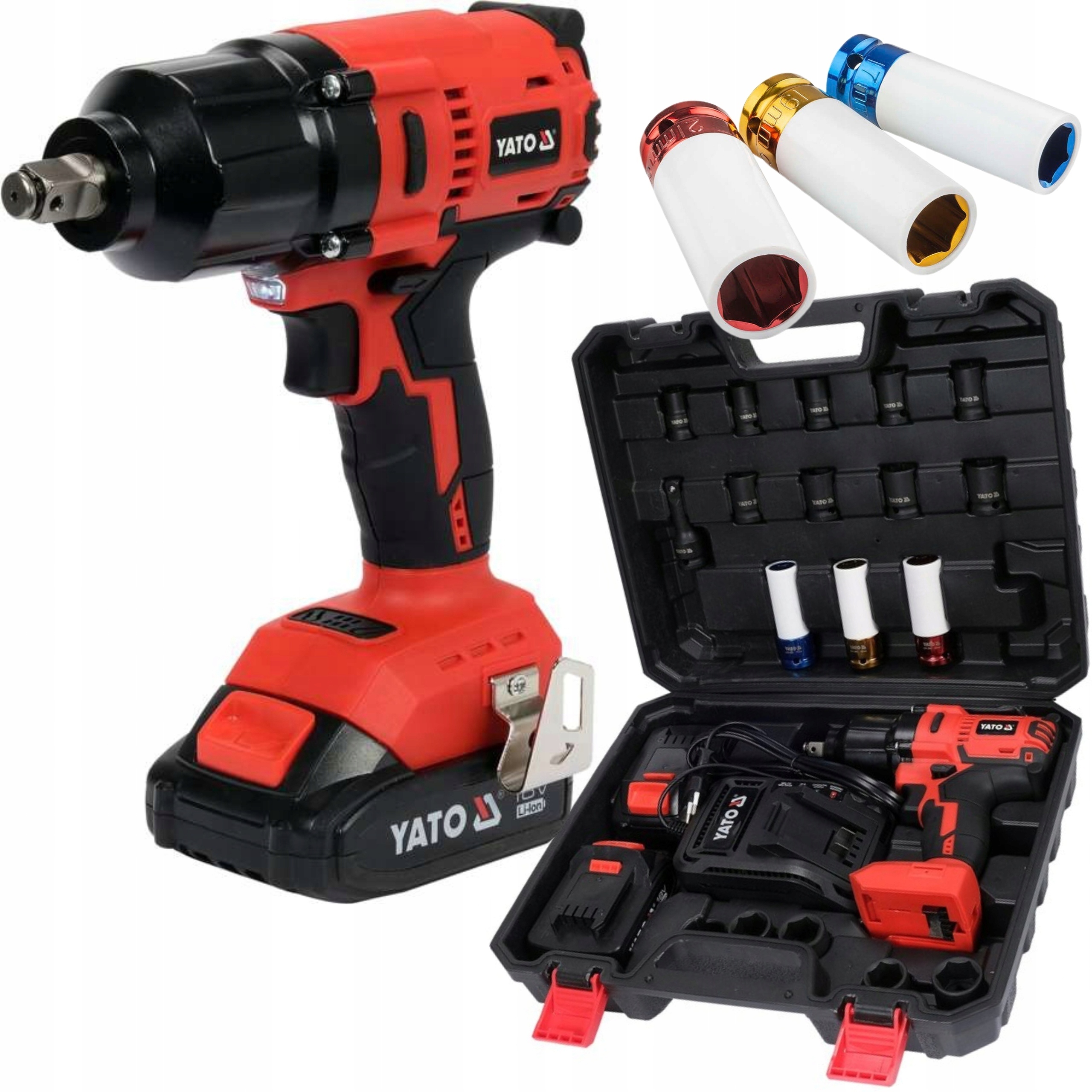Yato Rázový Uťahovák Bezkartáčový Na Kolesá 18V 1/2'' 700 nm 2x3Ah 3 Nástavce