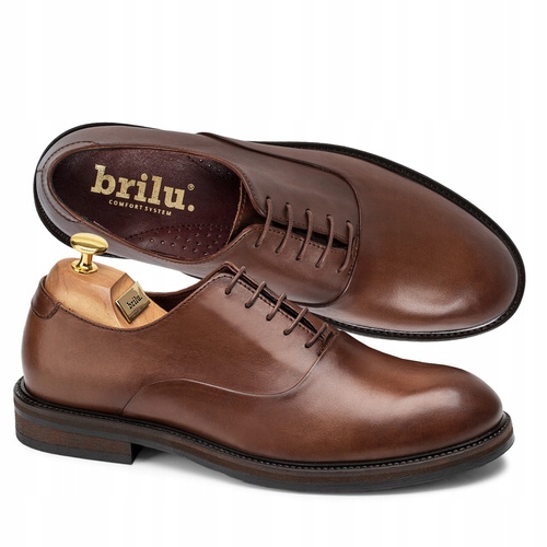 Brilu Polskie Skórzane Wizytowe Buty Męskie Oksfordy Oscar Brązowe 41