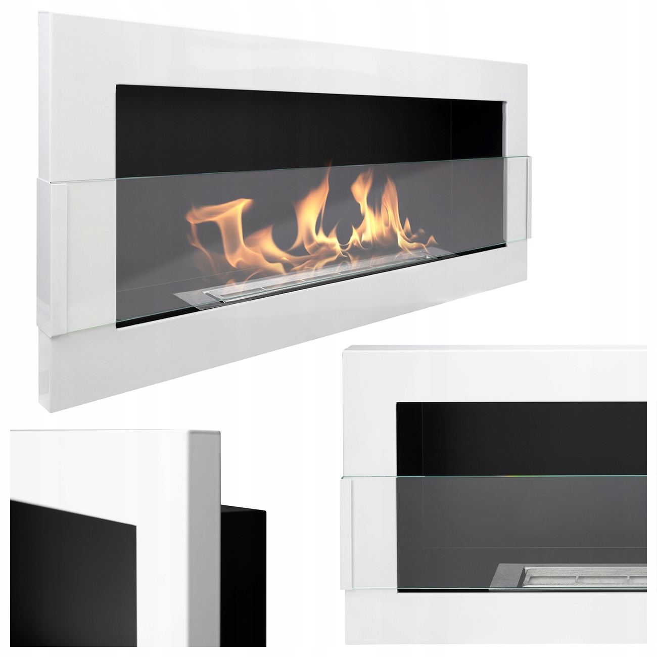 Závěsný Biokrb Se Sklem 900X400 Bílý Lesk Na Biopalivo