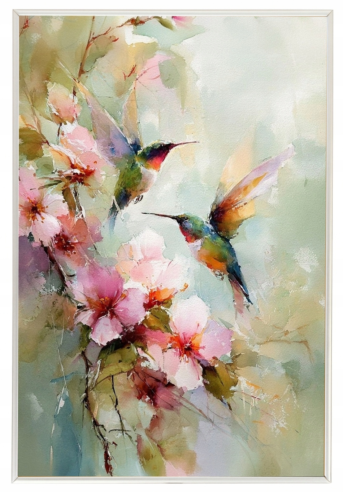 Plakát Rámeček S Akvarelním Materiálem Příroda Květiny Pták Kolibřík Boho 40x60