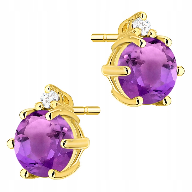 Zlaté Náušnice Dámské Dýka pr. 585 Ametyst 1,00 ct a Brilianty 14k