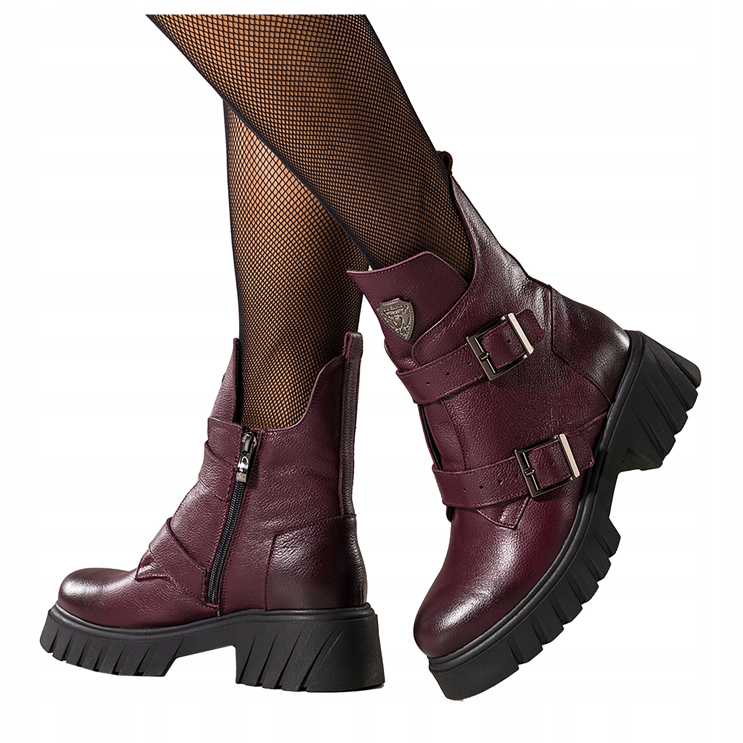 Bordové Kotníkové Boty Dámské workery na platformě s ozdobou, Pohodlné, velikost 39