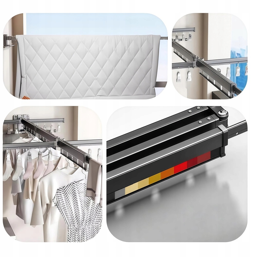 Skládací Sušák Na Oblečení Na Zeď, Hliník, Černá